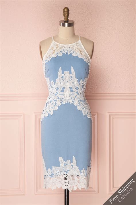 Karida Fitted Blue And Lace Halter Cocktail Dress Boutique 1861