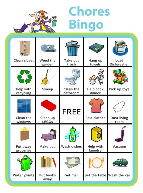 Free Printable Chores Bingo Chores For Kids By Age