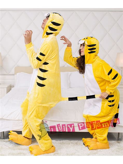 Yellow Tiger Onesie Kigurumi Pajamas For Adults Animal Cosplay Costumes