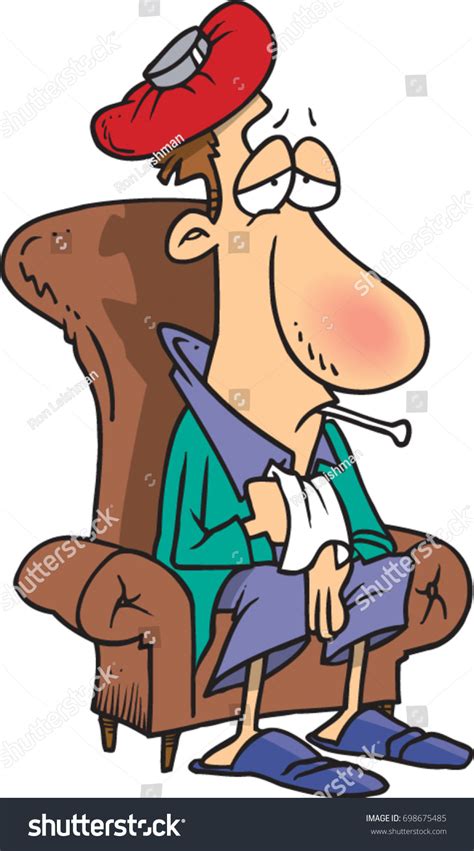 Cartoon Man Who Sick Sitting On เวกเตอร์สต็อก ปลอดค่าลิขสิทธิ์
