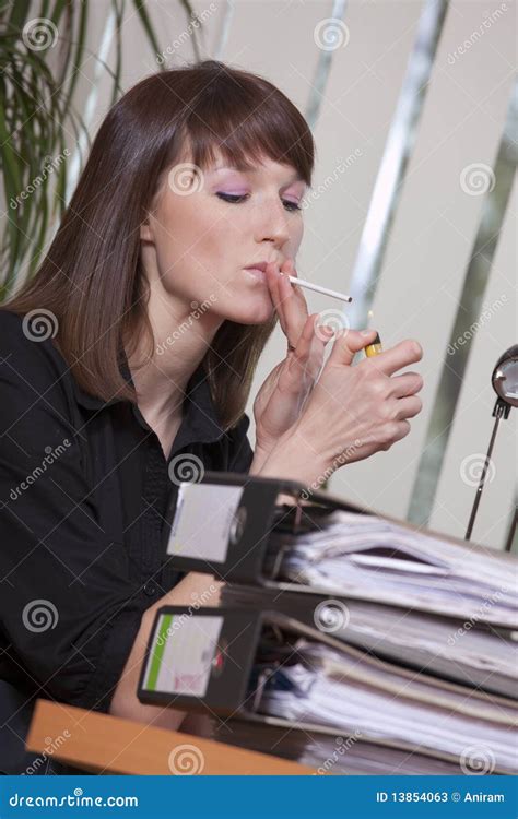 Female Smoking In Office Stock Image Image Of Working 13854063