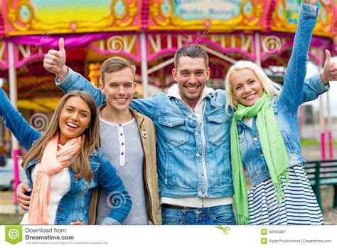 Group Of Smiling Friends Showing Thumbs Up Stock Image Image Of