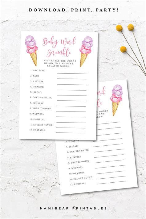 Pink Ice Cream Baby Word Scramble Girl Baby Shower Game Etsy Wishes