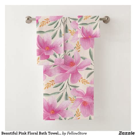 Beautiful Pink Floral Bath Towel Set In 2021 Floral Bath