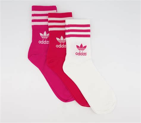 Adidas Mid Cut Crew Sock 3 Pack White Pink Accessories