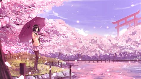 Download Wallpaper 3840x2160 Girl Umbrella Sakura Anime Art