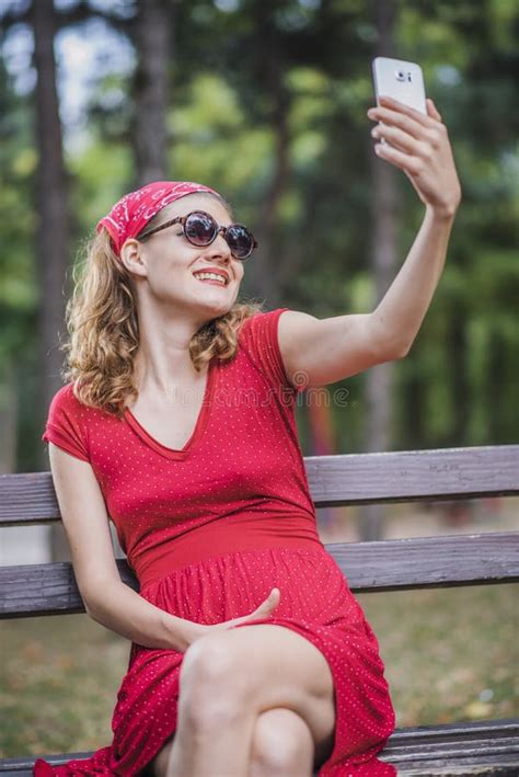 Red Retro Woman Selfie Stock Image Image Of Snap Photograph 75692795