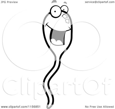 Cartoon Clipart Of A Black And White Happy Smiling Sperm Face Vector Outlined Coloring Page By