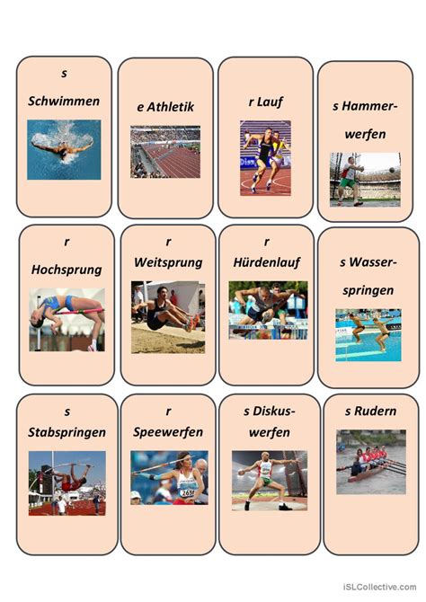 Sportarten wort flash karten domino Deutsch DAF Arbeitsblätter pdf doc