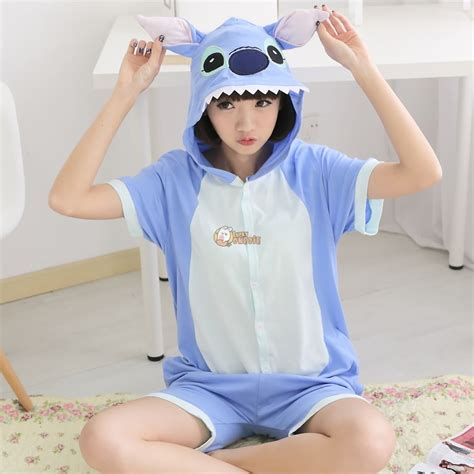 Stitch Onesie Pajamas For Adult And Teens Short Sleeve Summer