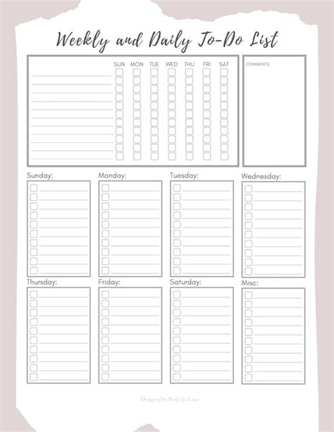 Weekly And Daily Checklist Fillable Pdf Printable Checklist Etsy
