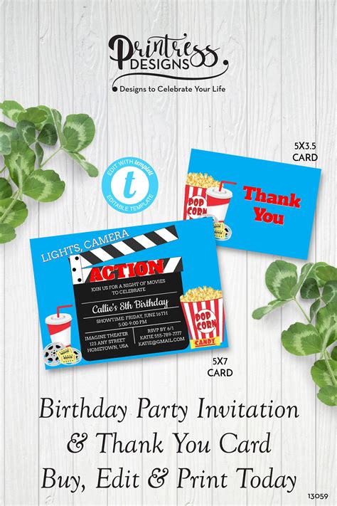 All movie night invites are customizable. Movie Night Birthday Party Invitation Lights Camera Action ...