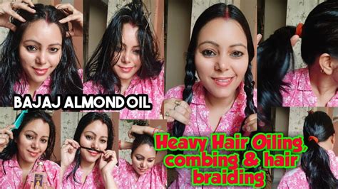Hair Oiling Challenge Hair Combing Hair Braiding Oiled Hair Bun Oiled