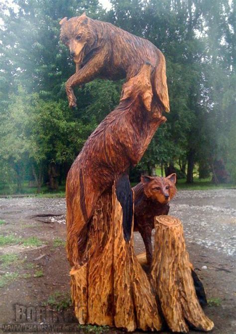 Chainsaw Carving Wolf Sculpture By Bob King Love The Frolicking Wolves