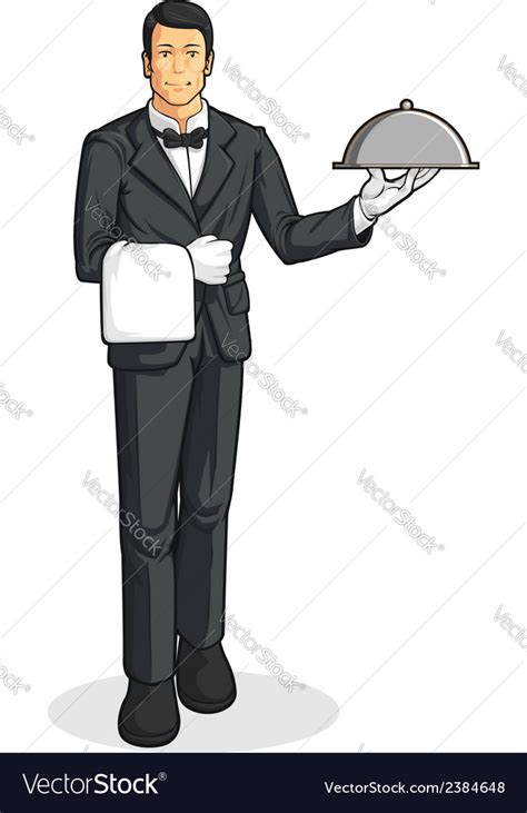 Butler Or Waiter Serving Tray Of Food Royalty Free Vector