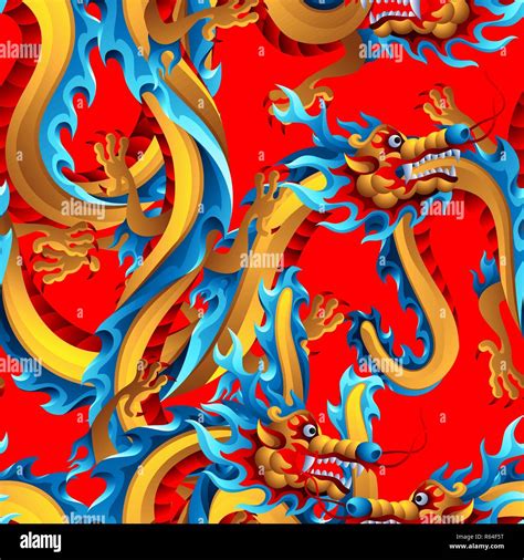 Seamless Pattern With Chinese Dragons Traditional China Symbol Asian