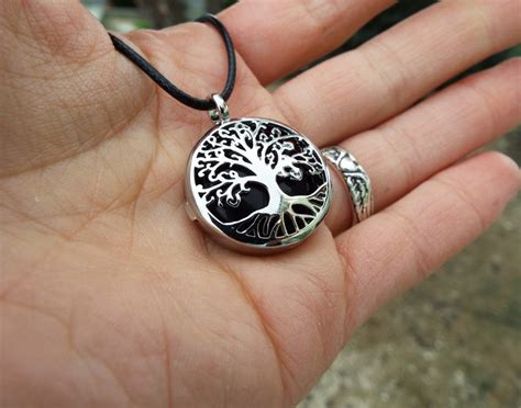 Onyx Locket Pendant Tree of Life Silver Handmade Necklace Black Gemstone Jewelry