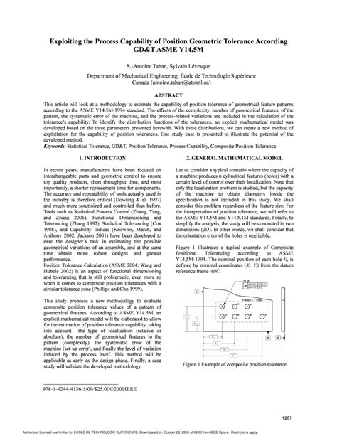Pdf Exploiting The Process Capability Of Position Geometric Tolerance