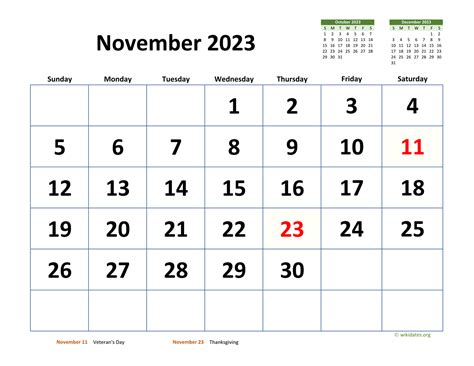 November 2023 Calendar With Extra Large Dates