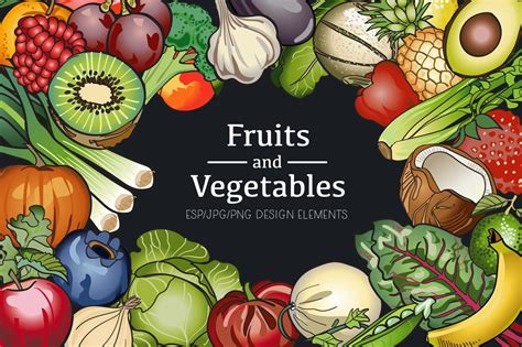 Fruit And Vegetable Vector Clip Art Illustrations Creative Market