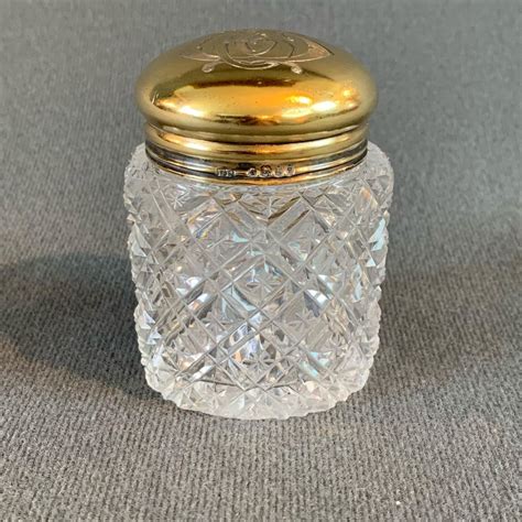 19th Century Cut Glass Jar With Gilt Silver Lid Antique Glass