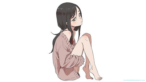 Anime Girl Sitting Down With Folded Legs Anime Girl