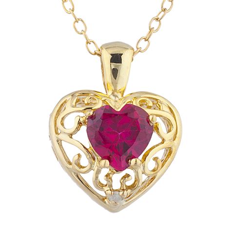 14kt Gold Created Ruby And Diamond Heart Love Engraved Pendant Necklace