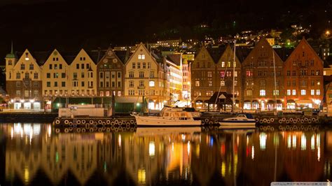 Bergen Norway Night Ultra Hd Desktop Background Wallpaper