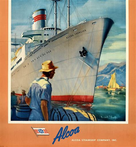 Original Vintage Poster To The Caribbean Alcoa Steamship