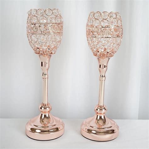 2 Pack 14 Tall Blush Rose Gold Crystal Acrylic Goblet Votive