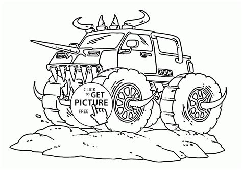 You can print it and color together with your kids. Real Monster Truck with Horns coloring page for kids ...