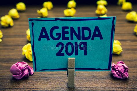 Agenda 2019 Concept On Notebook With Glasses Pencil And Coffee Stock