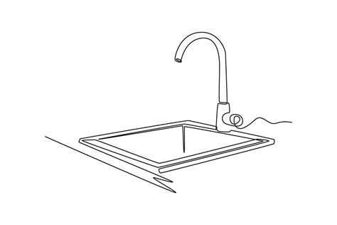 Single One Line Drawing Sink Tap For Washing In The Kitchen Kitchen