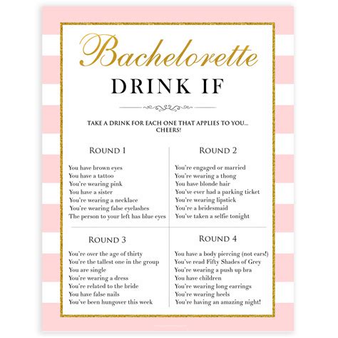 Bachelorette Drink If Game Bachelorette Printable Games Ohhappyprintables