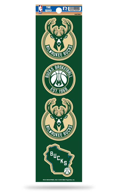 Milwaukee Bucks Set Of 4 Decals Stickers The Quad By Rico 2x2 Inches