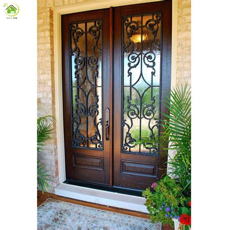 Exterior Rustic Double Wrought Iron Security Metal Screen Entry Doors - Buy Wrought Iron Double ...