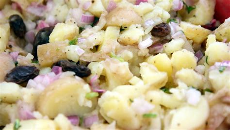 This salad is vegetarian by default, but feel free to grill some chicken or grilled flank steak (thinly sliced) to serve on the side or to chop and put on top of the salad. Potato Salad With Raisins - Sweet Potato And Quinoa Salad W Raisins And Walnuts One Hundred ...