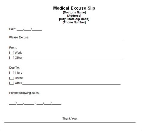 Free Fillable Medical Excuse Form Printable Forms Free Online