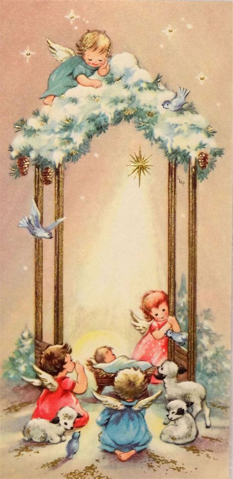 Vintage Christmas Card The Angels Adoring Jesus