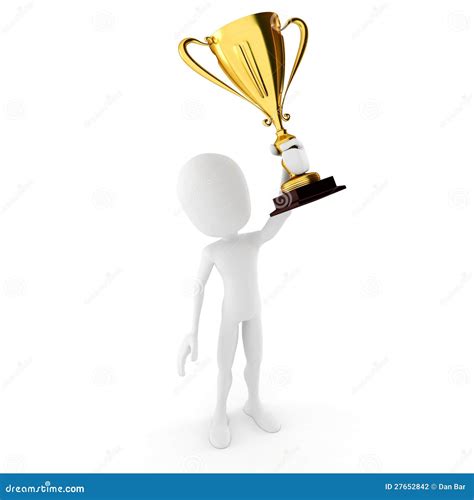3d Man Winner Holding A Big Trophy Stock Photography Image 27652842