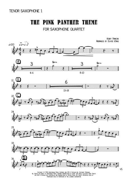The Pink Panther For Saxophone Quartet 3ts 1 Bs Sheet Music Pdf