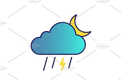 Night Thunderstorm Color Icon Thunderstorms Lightning Storm Icon