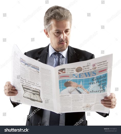 Businessman Reading Newspaper On White Background Stock Photo 191104013
