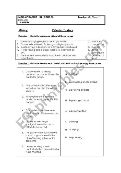 Cohesive Devices Linking Words Esl Worksheet By Ahmedfadi