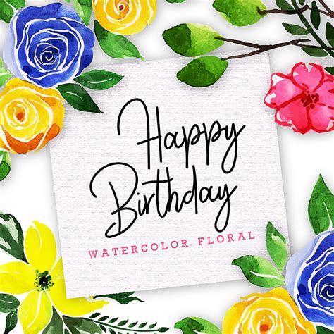 Watercolor Floral Card Vector Art Png Happy Birthday Card With Floral