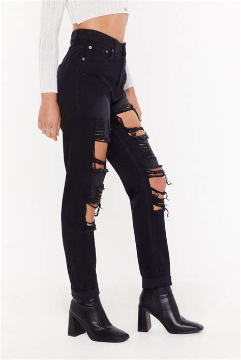 Wholesale Black Extreme Ripped High Waisted Mom Jeans