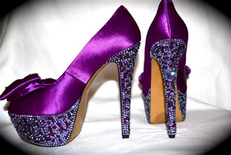 Shoes Heels Purple High Heels Swarovski Stilettos Shinny Heels