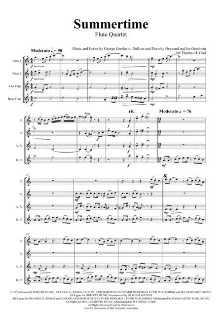 Summertime Gershwin 11 8 Flute Quartet Sheet Music Pdf Download