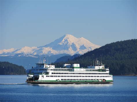 Washington State Ferry With Mt Baker In Background Orcas Island