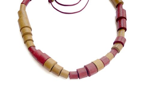Rustic Jewelry Eco Necklace Long Paper Bead Necklace Red And Etsy